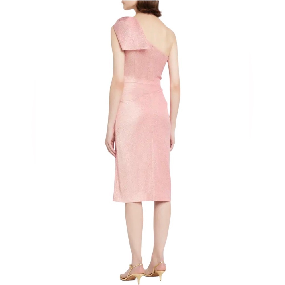 Rickie Freeman For Teri Jon Ruched One Shoulder Bow Jacquard Pink Gown Size 10 - Picture 2 of 5